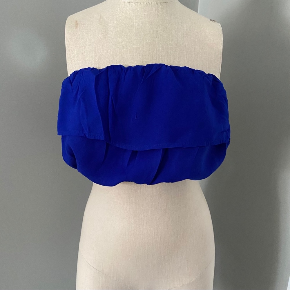 **3 for $20!!** love, fire Blue Ruffle Elastic Crop Top Bandeau Tube Medium